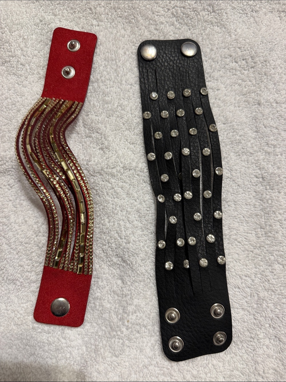 Rhinestone Accent Snap Cuff Bracelet - Red & Black